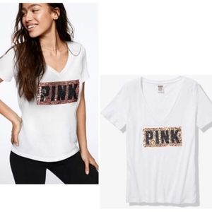 Victoria's Secret PINK Sequin Bling V Neck Tee 🖤